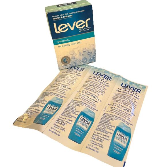 Lever 2000 Lot Vtg Original Bar Soap 4oz + Pure Rain Body Wash 3 Samples .35 Oz - Picture 2 of 2